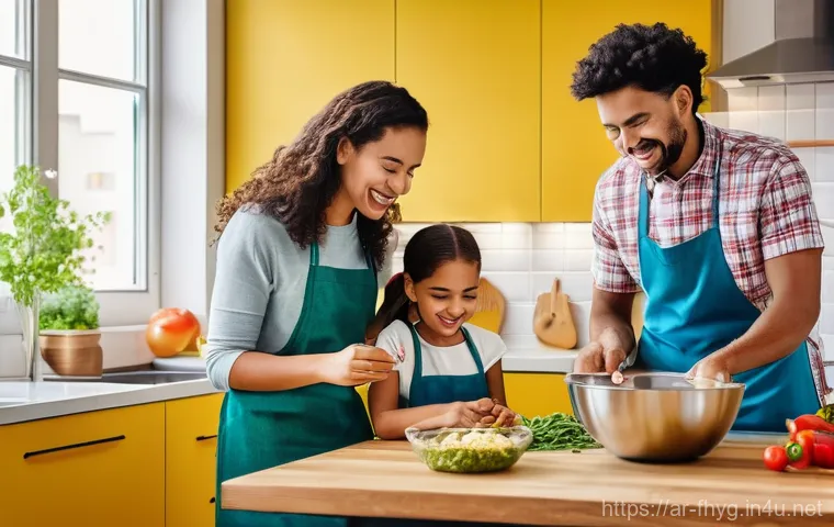 식품위생관리사 필기 시험 대비 무료 강의 - **Prompt:** A heartwarming scene of a diverse family, including parents and two children (a boy aged...